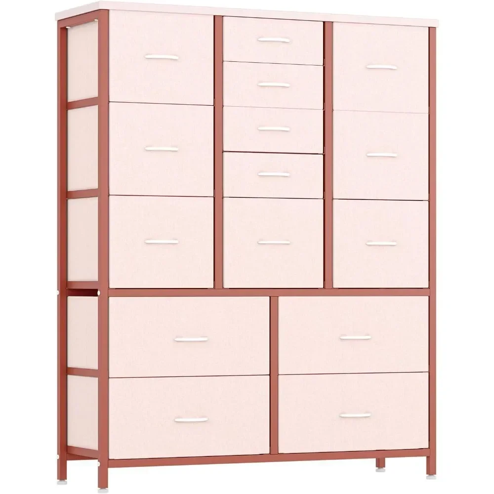 

Dresser for Bedroom With 15 Drawers Organizer Units for Clothing Closet Deep Fabric Dresser Storage Tower Vanity Desk Pink