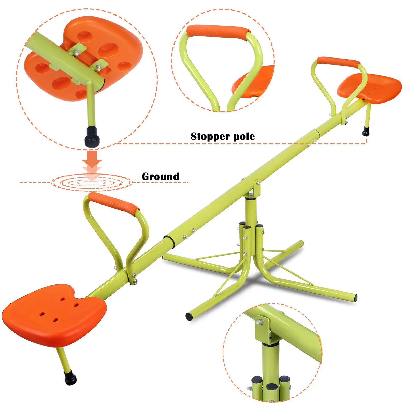 US Heavy-Duty Rotation Outdoor 2-4 Kids Seesaw 360 Degree Teeter Totter Swing Playground Play Set Game Toy