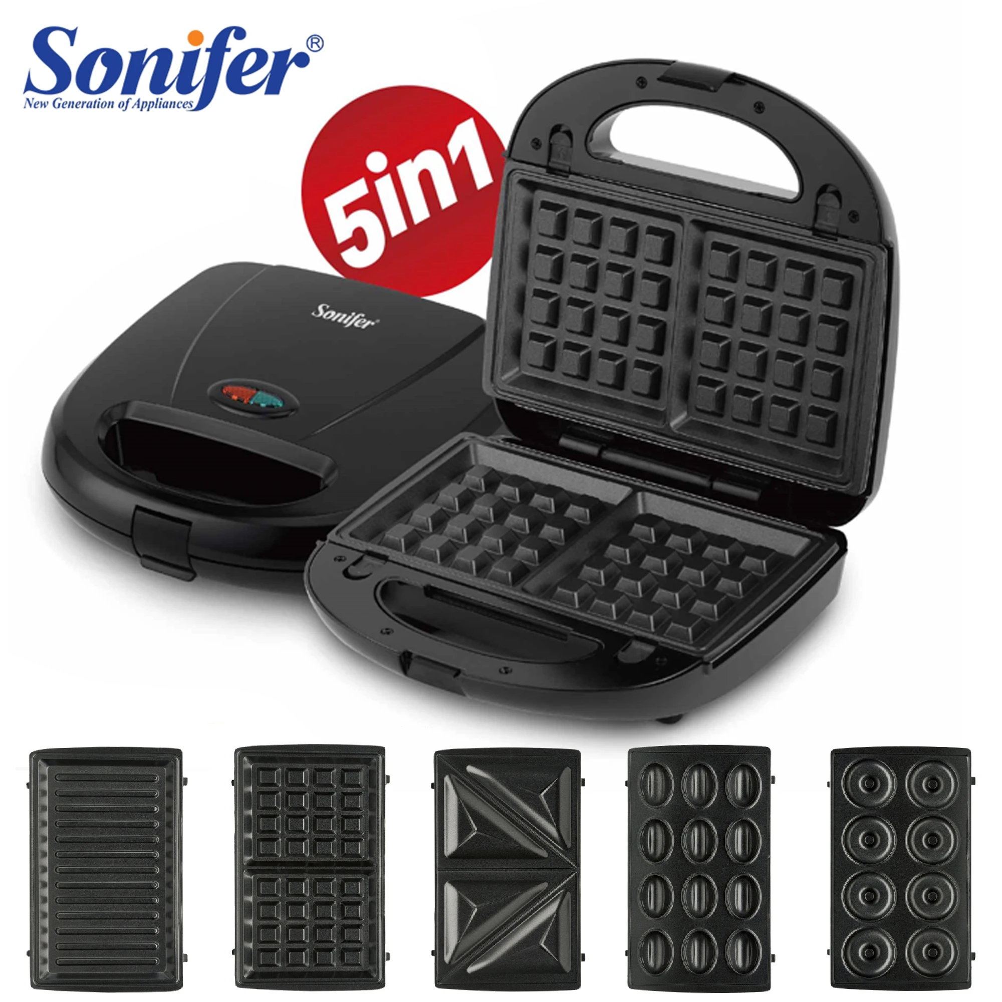 Electric Waffle Maker 7 In 1 Grill Sandwich Cake Donut Walnut Panini Plate Cooking Kitchen Appliances Toaster Breakfast Machine 1