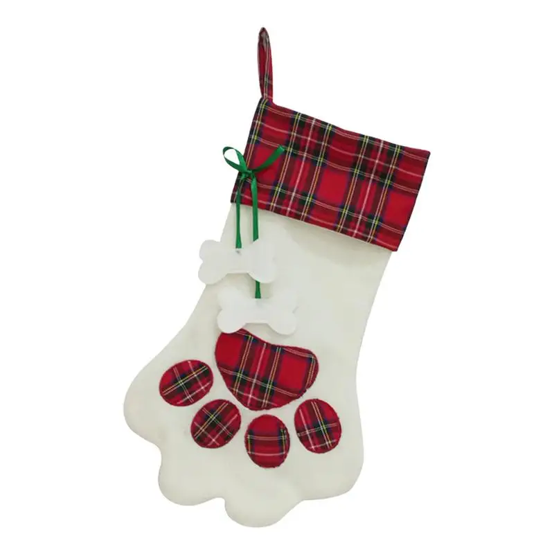 

Christmas Stockings Socks Cute Dog Paw Plaid Christmas Stuffers Candy Bag Christmas Stocking Ornaments For Holiday Party Festive