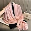 90*180cm Fashion Luxury Solid Color Silk Scarf Women Soft Smooth Scarves Head Wrap Hijab Outdoors Muffler Long Shawl Beach Towel 4