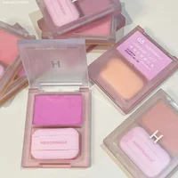 Pink Purple Mist Blusher Cream With Puff Matte Brighten Cheek Enhance Complexion Face Contouring Shadow Rouge Mud Makeup 2