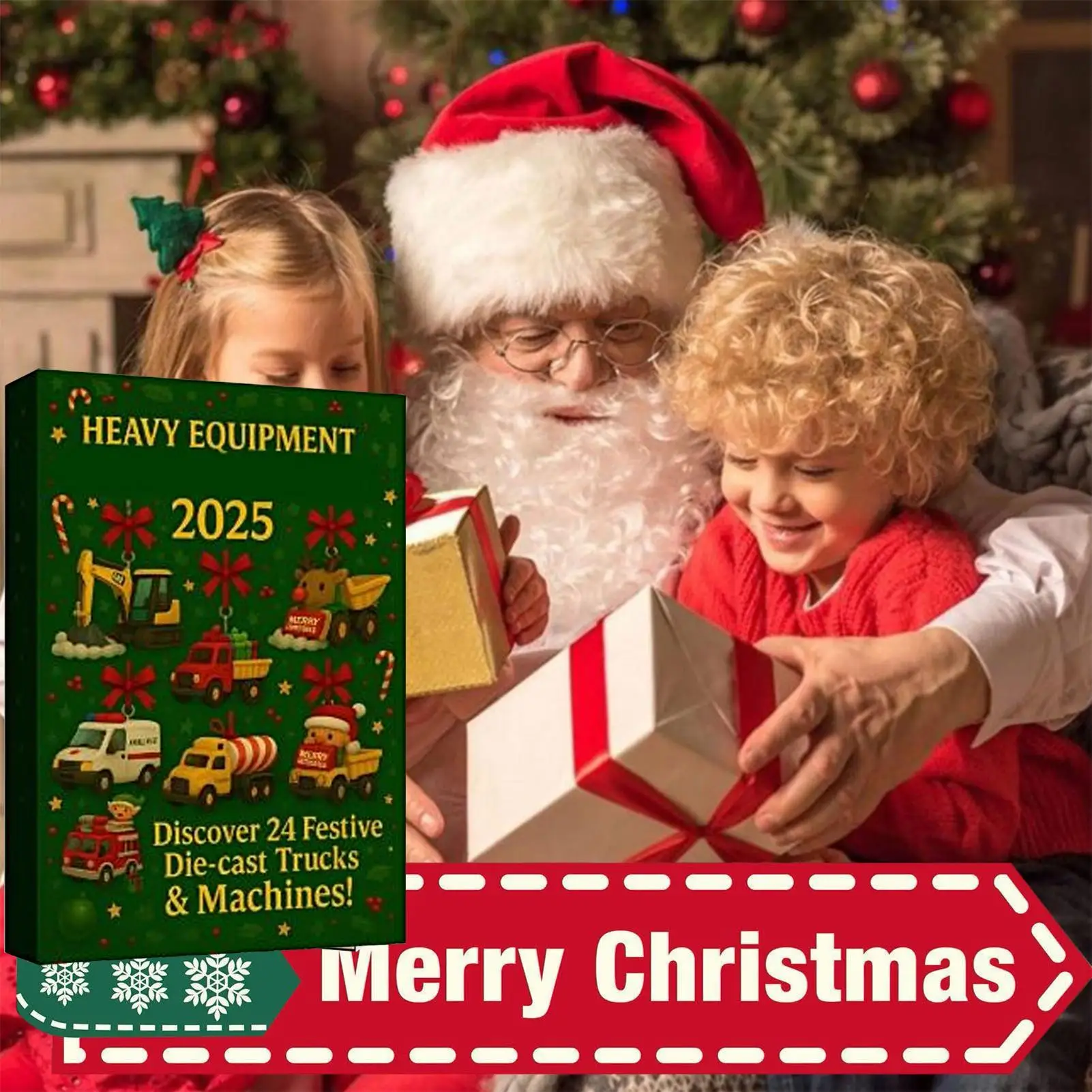 2025 Christmas Countdown Calendar Toys Advent Countdown Calendar with 24 Truck Ornament Toys 2D Acrylic Collectible Pendants