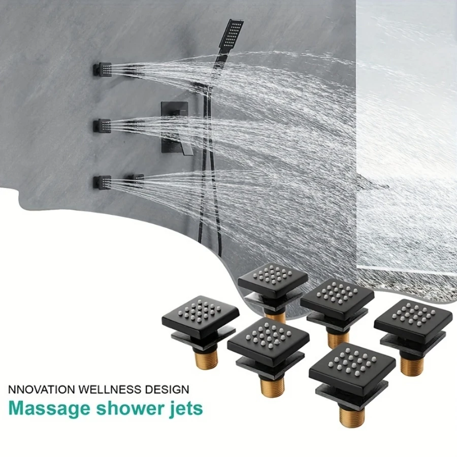 

Shower Waist Spray, Brass Side Spray, Back Spray Flower Shower Nozzle Waterfall Style Rainfall Massage Shower Square Body 16 Wat