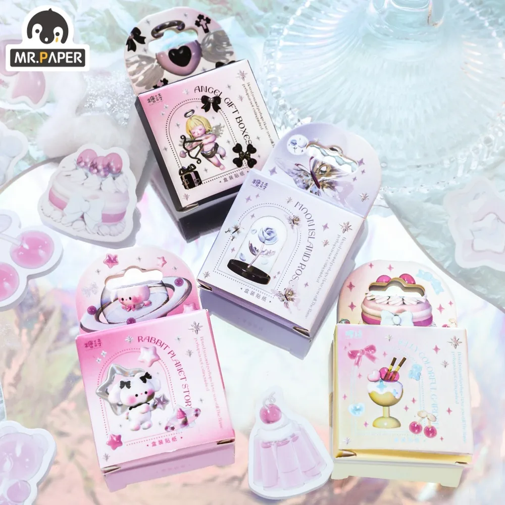 Mr. Paper Cute Box Sticker Girl Heart Cartoon Sealing Sticker DIY Decoration Kawaii Stationery Art Supplies 46pcs/box