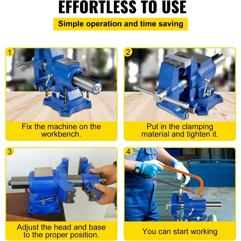 BestEquip 6" Heavy Duty Bench Vise, Double Swivel Rotating Vise Head/Body Rotates 360°,Pipe Vise Bench Vices 30Kn Clamping Force 6