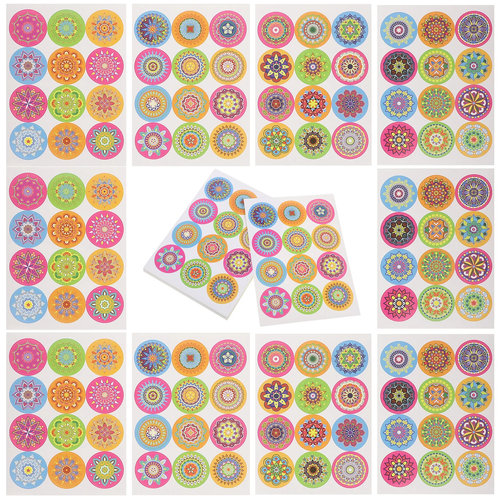 

40 Sheets Mandala Stickers Round Decals Sealing for Envelopes Copper Plate Self-adhesive Labels Crafts