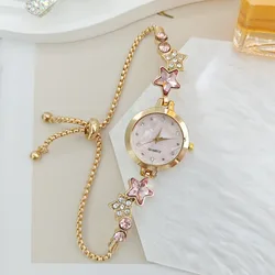 Elegant Rhinestone Star Chain Quartz Bracelet Watch (Gold Pink)