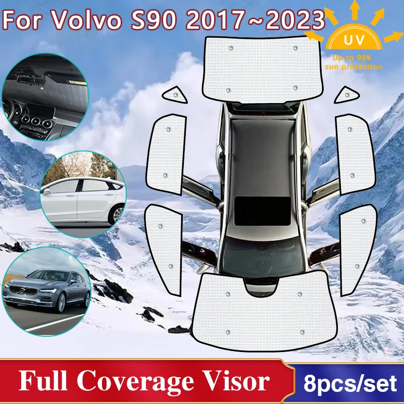 

For Volvo S90 Accessories 2017~2023 Car Full Cover Visor Side Window Windshield Sun UV Protection Sunshades 2018 2019 2020 2021