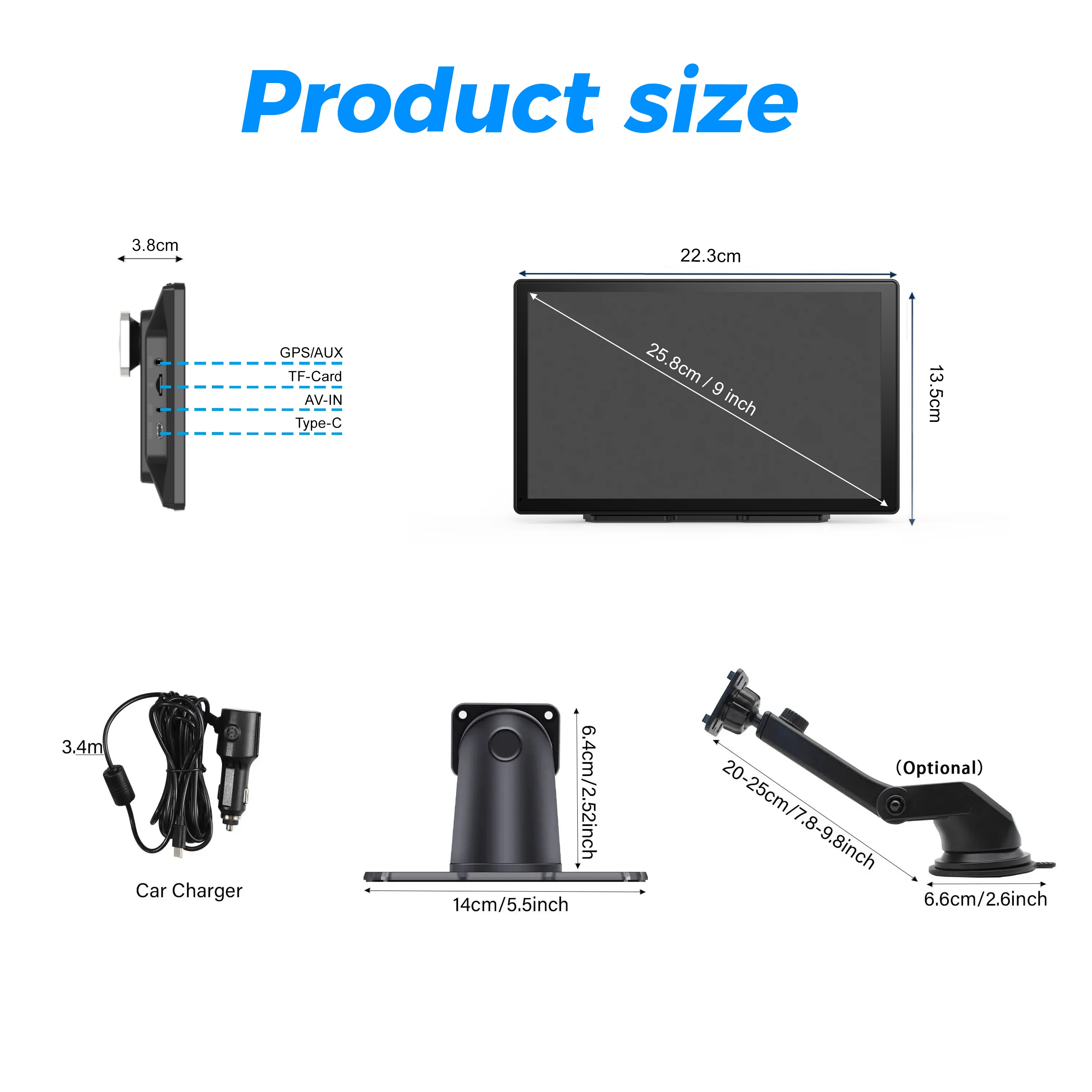 Portable 9 Inch Wireless Carplay IPS Touch Screen Android Auto Mirror Link GPS Navigation Car DVD Player Automotive Electronics