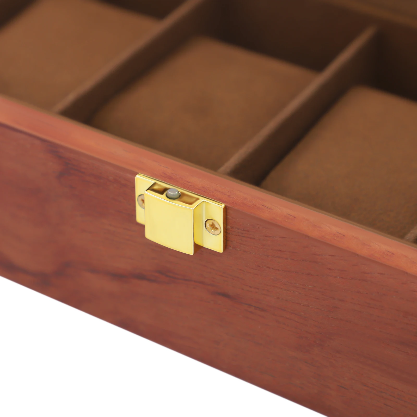 Vintage-Uhrenbox aus Holz für 6 Uhren, Schmuck-Organizer mit Glasplatte und Samtfutter, Geschenk für Uhrensammler – Detail 10