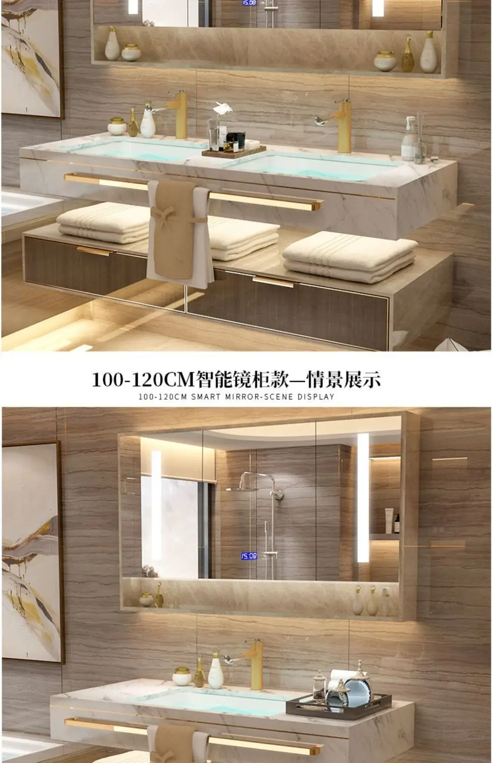 Luxury Wall Mounted Bathroom Vanity with Ceramic Sink Large Mirror Solid Wood Drawers Floating Bathroom Vanity Cabinet Furniture