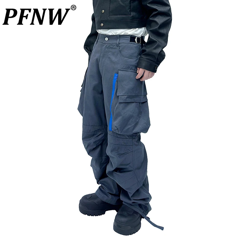 

PFNW Steric Pockets Spliced Men's Parachute Pants Safari Style Trousers Pleating Male Overalls 2023 Autumn Niche Design 28W1405