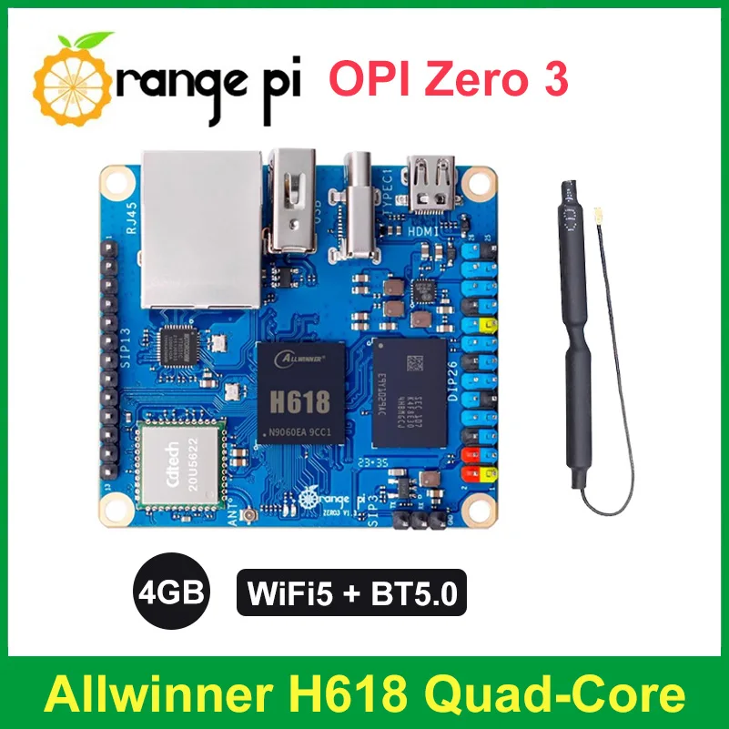 Scheda Di Sviluppo Orange Pi Zero 3 4Gb Ram Ddr4 Allwinner H618 Mini Computer Wifi5 Bt 5.0 Orange Pi Zero3 Scheda Singola