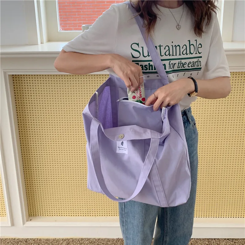 Women's Bag Cotton Canvas Shoulder Handbag Eco Fabric Handbag Solid School Books Tote Bag Portable Shopping Bag Sac À Main Femme