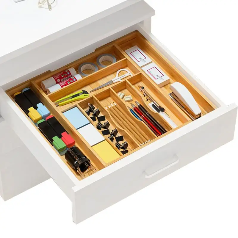 

Kitchen Flatware Organizer Wooden Expandable Cutlery Tray Drawer Utensil Storage 9-Compartment Silverware Organizer