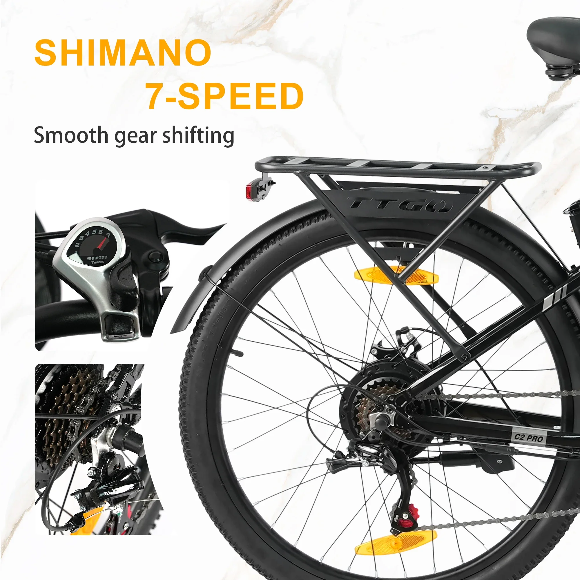TTGO C2PRO Urban Commuting E-Bike 250W Bürstenloser Motor 36V18Ah Lithium-Akku Elektrofahrrad 26*1,95" Reifen Trip E-Bike – Detail 6