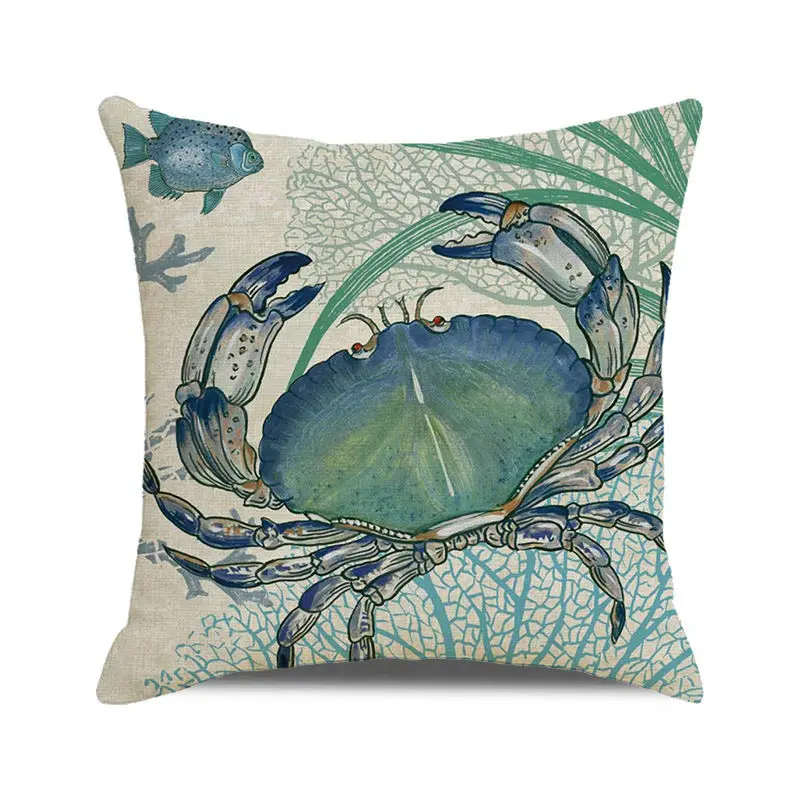 Marine life Print Cushion Cover Lobster Crab Seahorse Turtles Pillow Cover Sea Snail Shellfish Pillow Case Sofa Decor Pillowcase