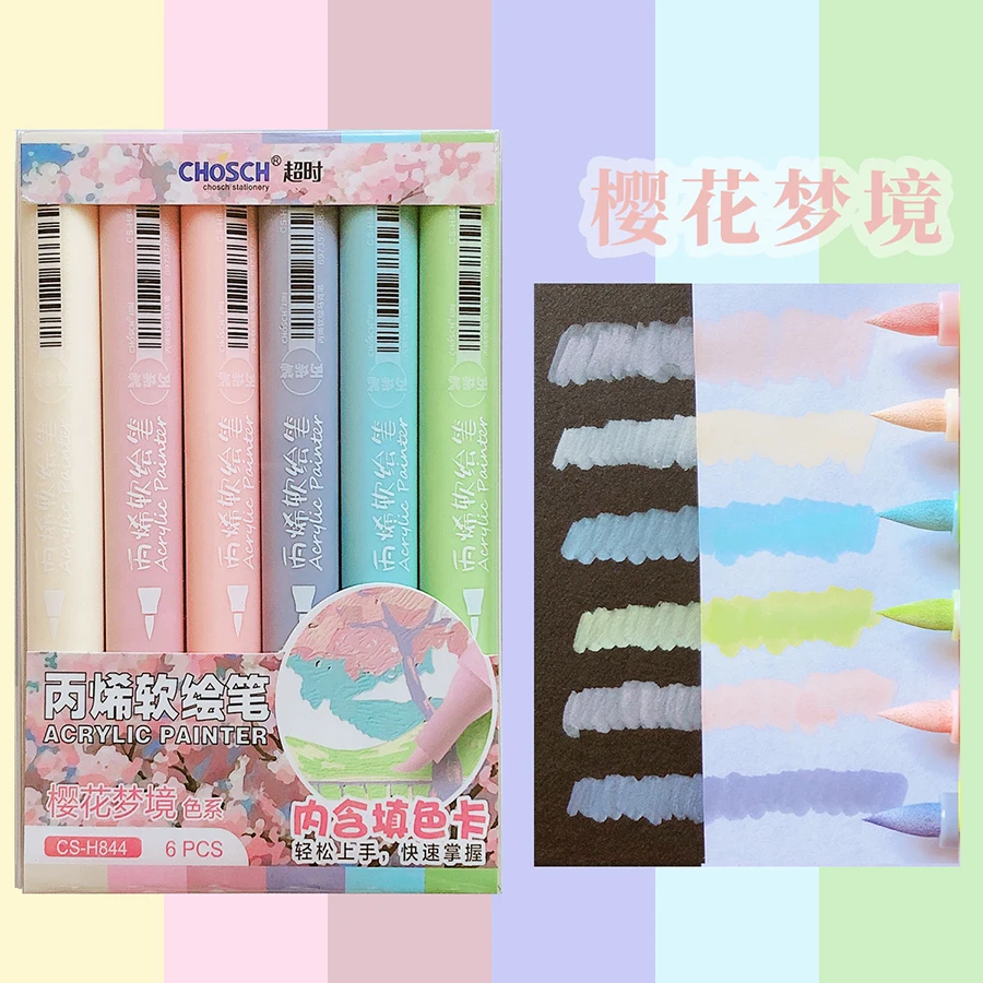 Aesthetic Kawaii Stationery: Vibrant Brush Tip Highlighters and Acrylic Markers
