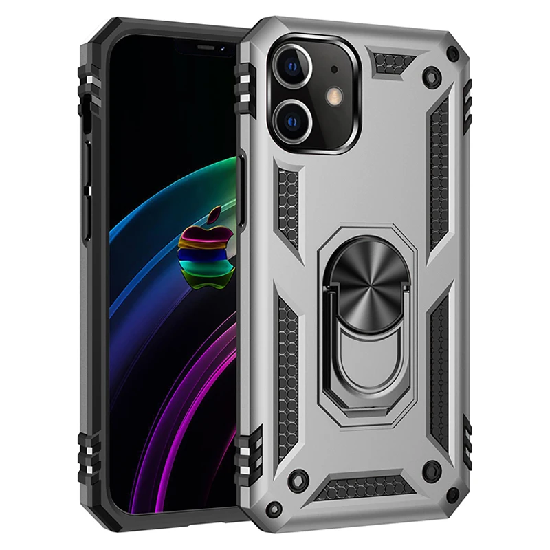 Coque blindée antichoc avec support de doigt, anneau métallique magnétique, pour iPhone 15 14 13 12 11 Pro XR XS Max X 7 8 6 Plus SE_voghion.com