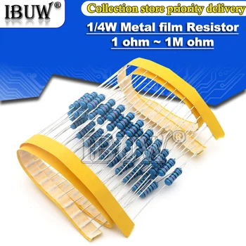 금속 필름 저항기, 100PCs/로트, 1/4W, 1R ~ 22M, 1% 100R 220R, 1K, 1.5K, 2.2K, 4.7K, 10K, 22K, 47K, 100K, 100 220, 1K5, 2K2, 4K7 옴 저항