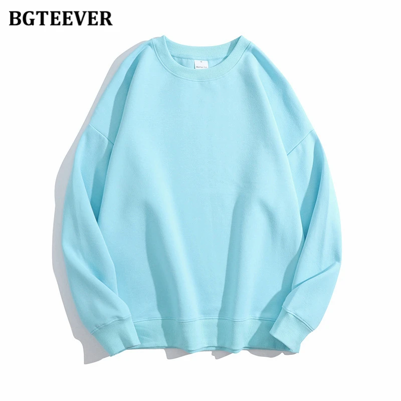 BGTEEVER Casual O-neck Loose Women Pullovers Spring Autumn Long Sleeve Basic Cotton Sweatshirts for Women