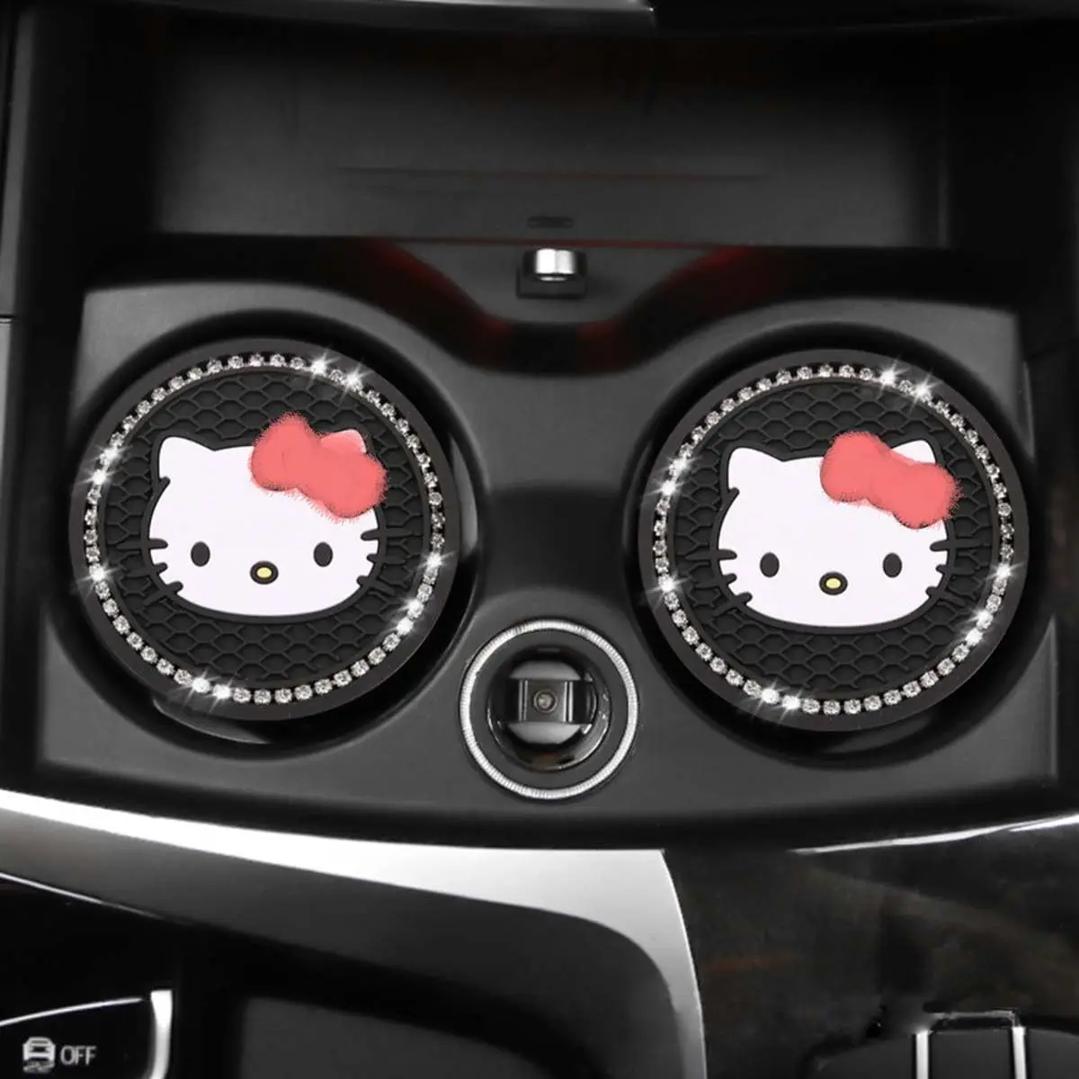 

Hello Kitty Diamond Car Coaster Anime Auto Cup Holder Anti Slip Mat Sanrio Cartoon Cup Pad Auto Interior Decoration