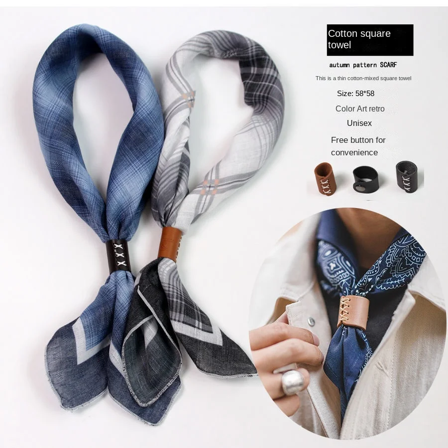 Men's Square Scarf Buttons Cotton Linen Scarf Spring Autumn knitted scarf,cashmere scarf,tactical scarf,neck tube scarf,fleece scarf,polar fleece scarf