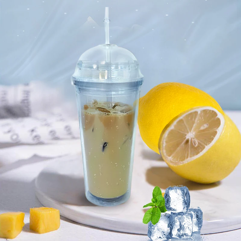 20oz Milk Tumbler with Dome Lids Double Wall Plastic Drink Cups With Straw Reusable Clear Water Bottle Transparent Fruit Cup tumbler cup