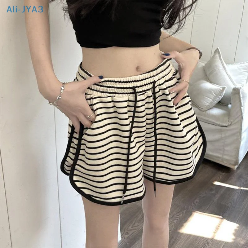 

Летние эластичные свободные спортивные повседневные полосатые шорты с высокой талией для женщин