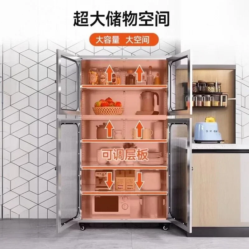 Stainless Steel Kitchen Cabinet Sideboards Locker Household Kitchen Cupboard Restaurant Locker Mesh Door Multi-layer