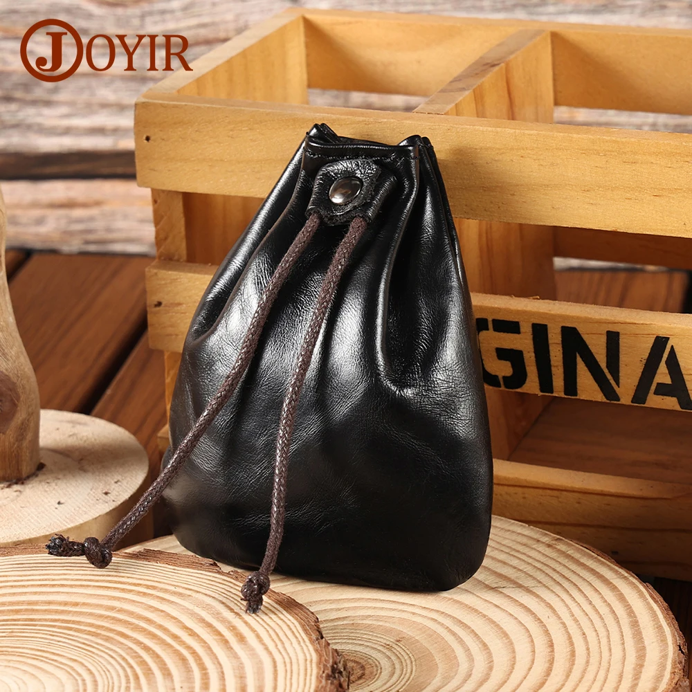 JOYIR Male Genuine Leather Coin Purse For Men Women Slim Wallets Card Holder Casual Mini Storage Bag