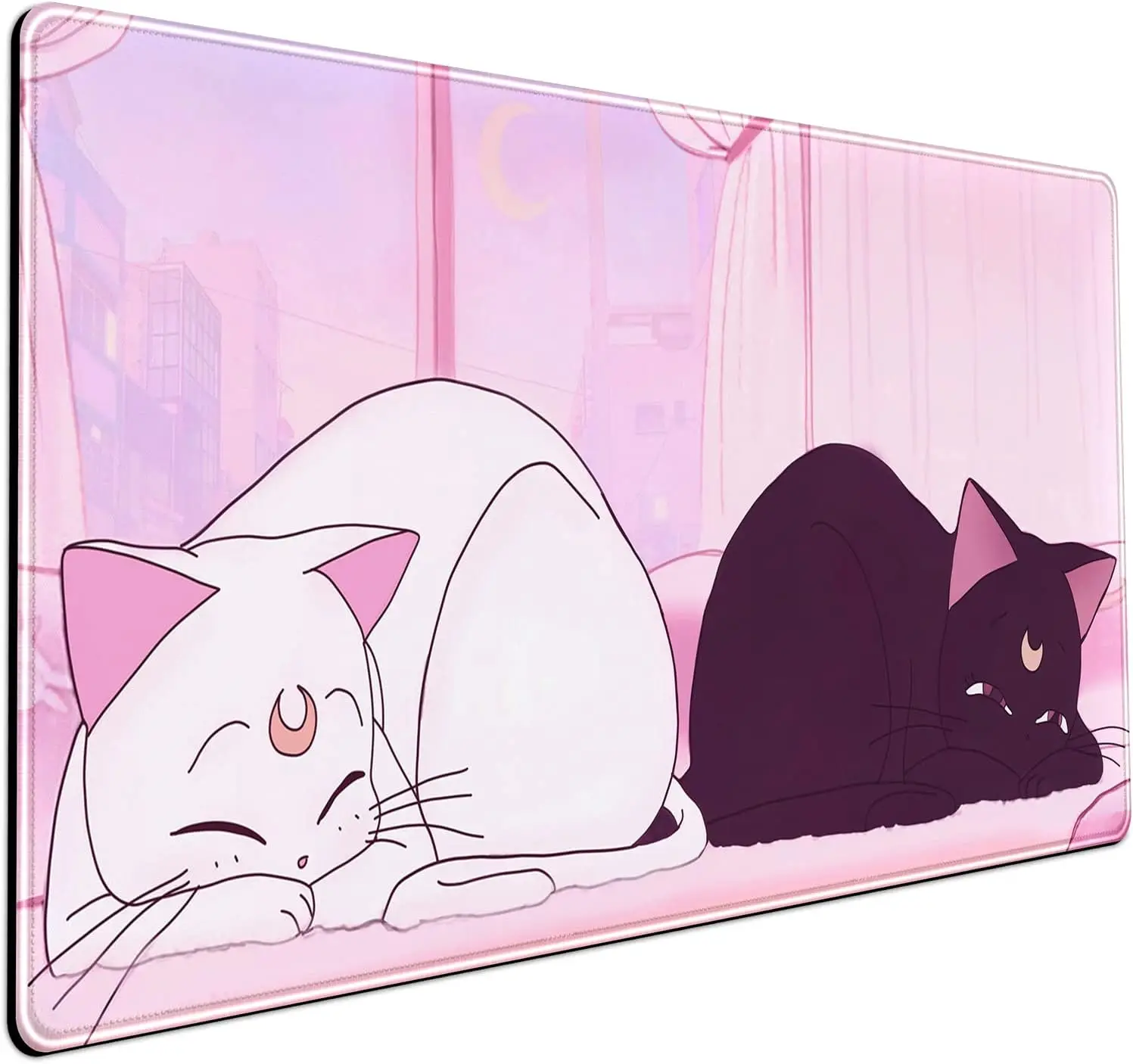 

Mousepad Pink Anime White Cat Black Cat Gaming Mouse Pad Large, Office Non-Slip Rubber Computer Mat Desktop with Stitched Edges