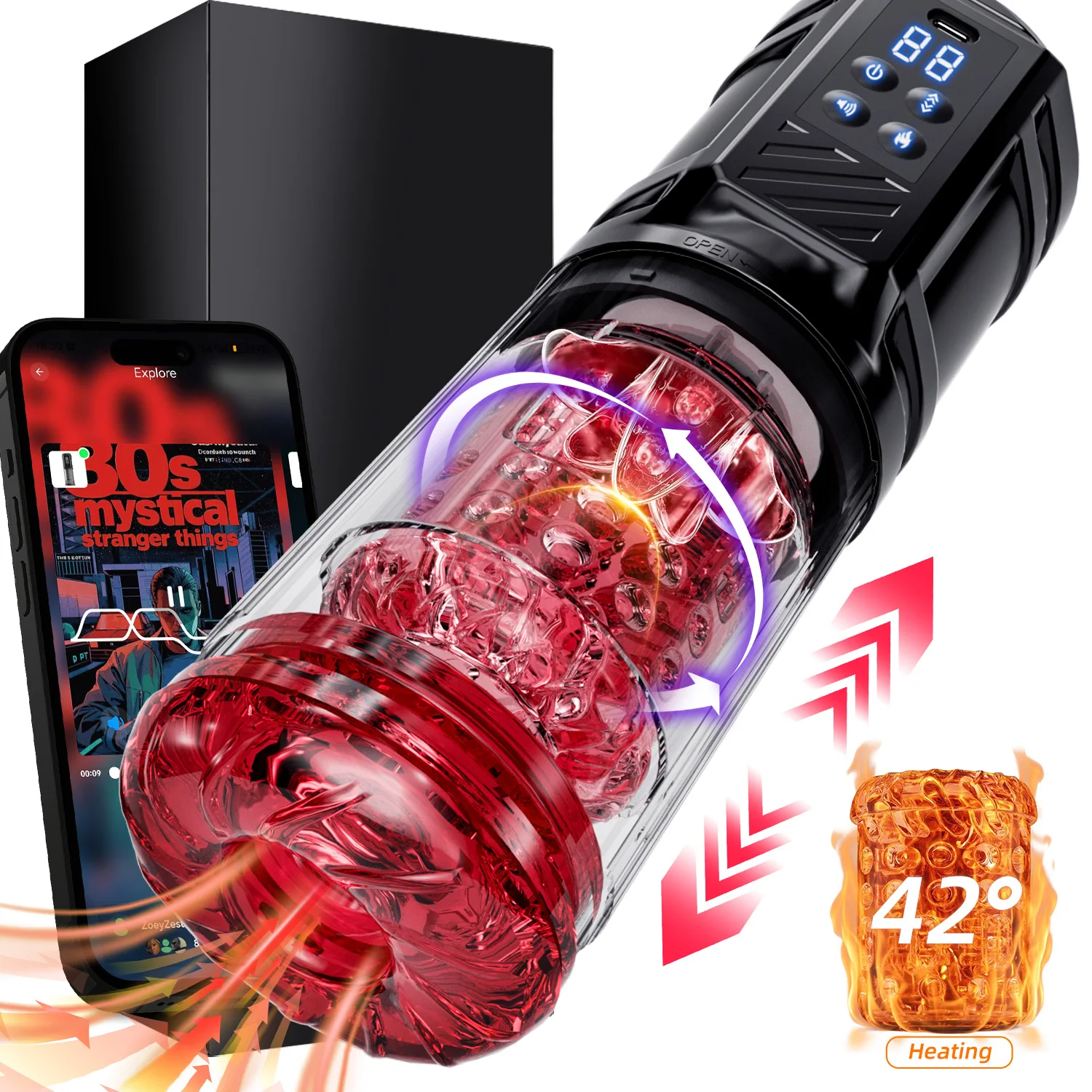 Automatic Male Masturbator Heated Telescopic Rotating Sucking Thrusting Blowjob Cup Adult Sex Toy Stroker for Men with Heating