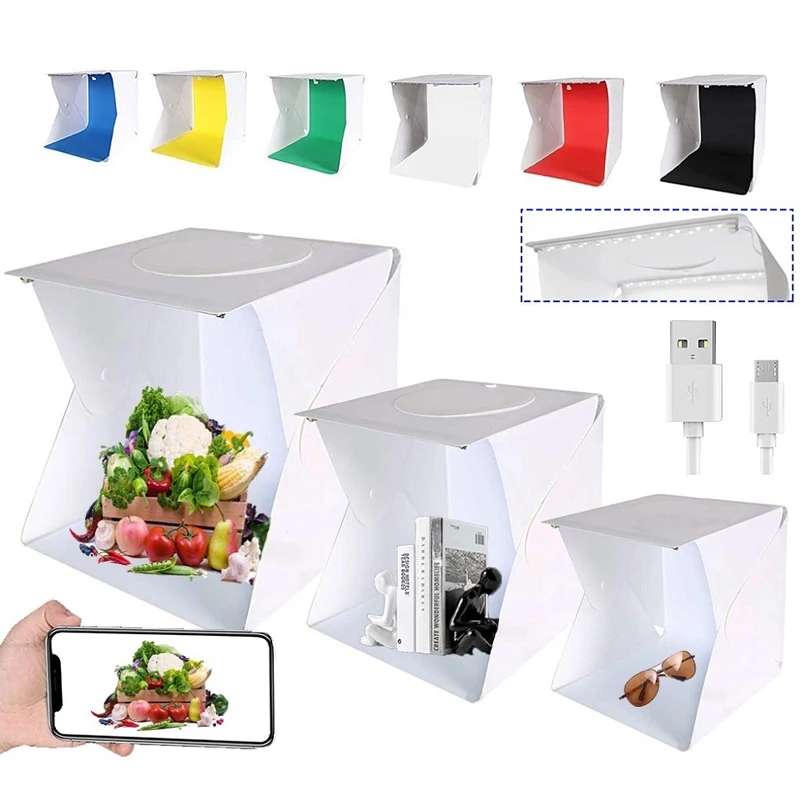 Folding Lightbox 20cm Portable Photography LED Photo Studio Tent LED Softbox Background Kit USB Mini Light Box DSLR Camera