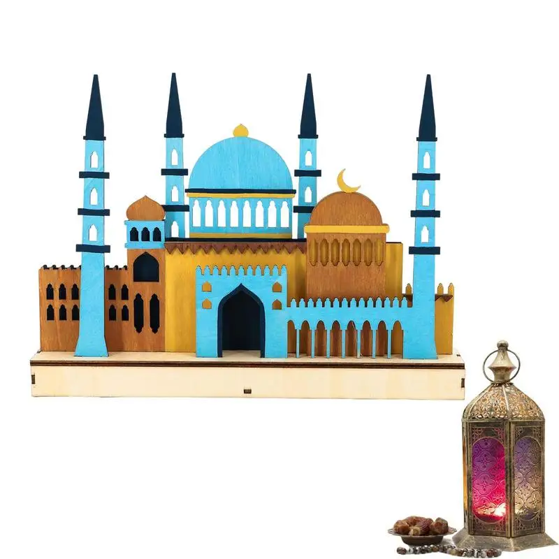 

Деревянный праздничный Декор Eid Decor, ночник, деревянное ремесло, объемная атмосфера для мечети, Настольная декоративная лампа
