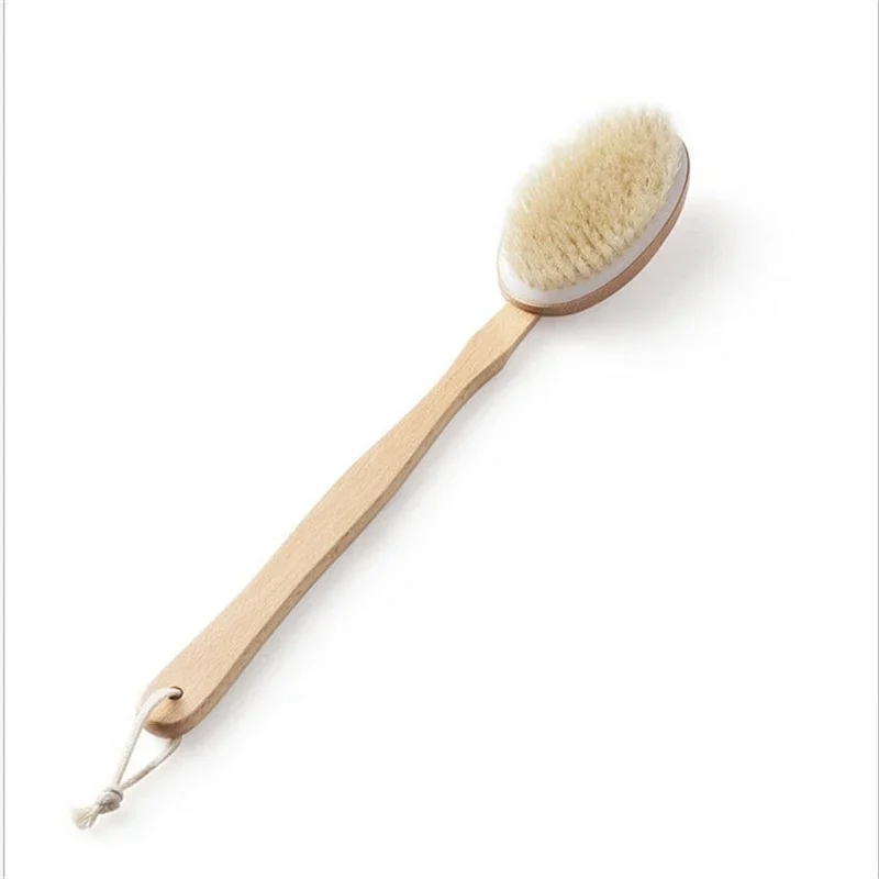 Bathroom Body Brushes Long Handle Bath Natural Bristles Brushes Exfoliating Massager With Wooden Handle Dry Brushing Shower Tool 3