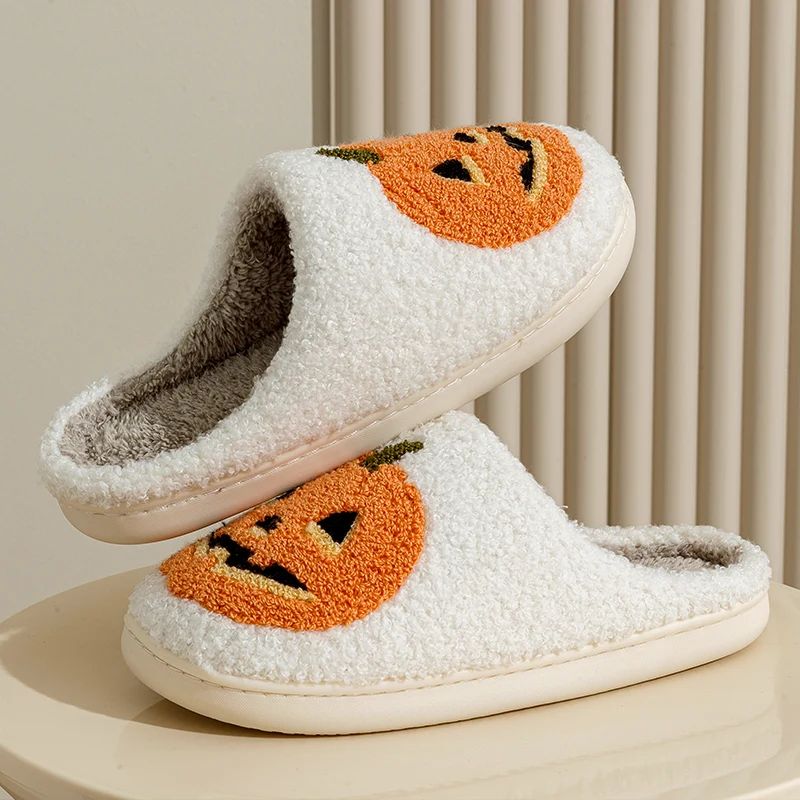 Smile Pumpkin Halloween Women's Slippers Winter Indoor Cartoon Comfort Home Bedroom Soft Causal Flat Plush Shoes for Gift 5