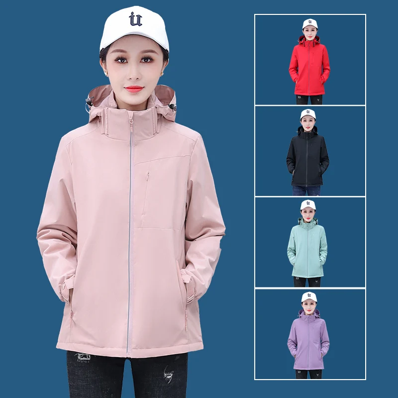 

New Autumn And Winter Women'S Thickened Plush Windproof Warm Jacket Casual Outdoor Sports Windbreaker Mountaineering Coat Female