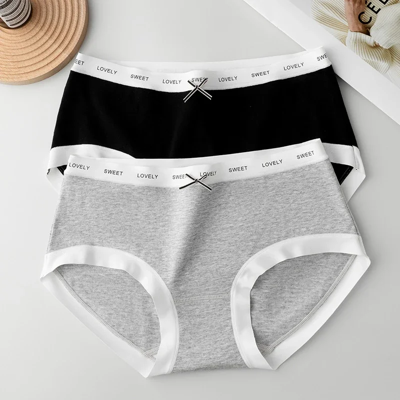 

Women's Cotton Briefs Mid-waist Letter Belt Panties Solid Color Female Underwar Comfortable Fashion Lingerie Plus Size Panties