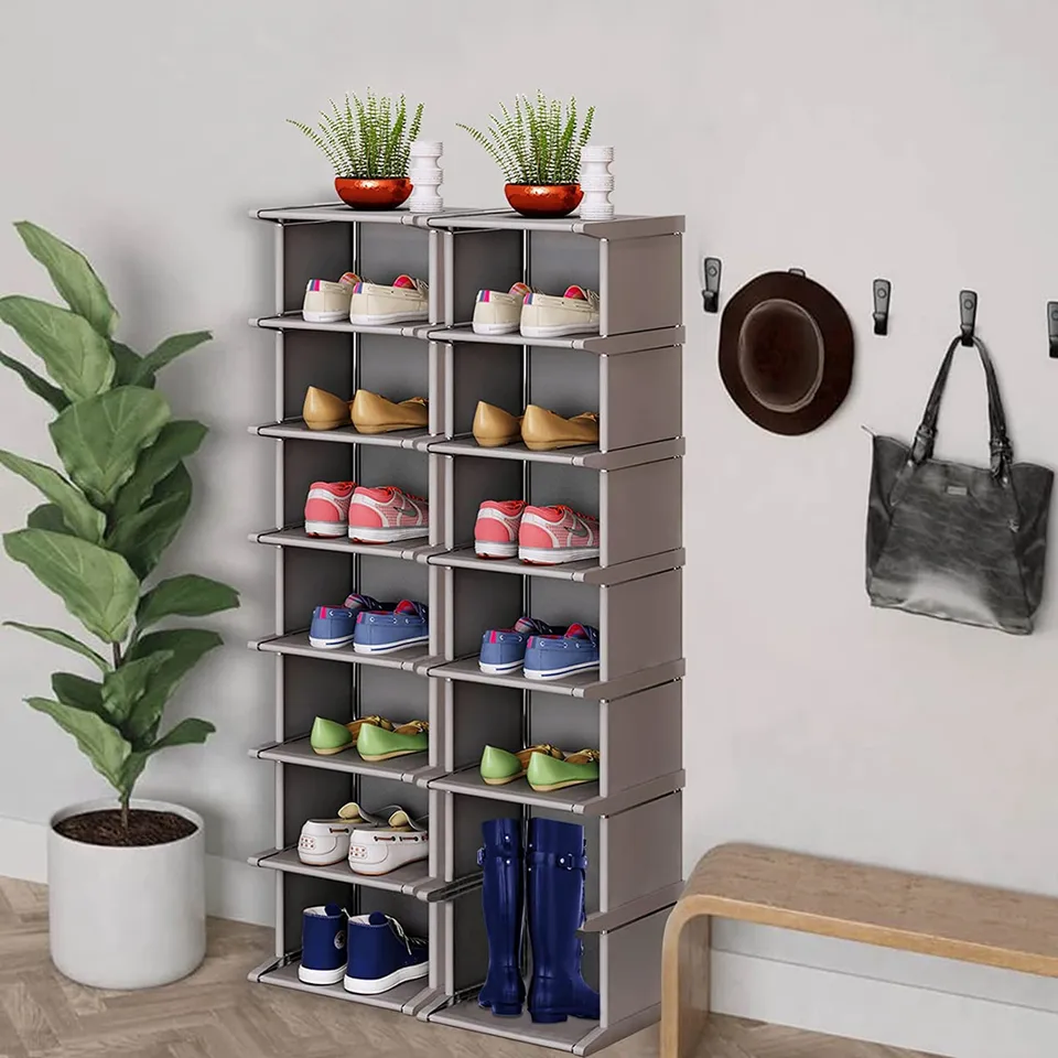 Scarpiera 8 Livelli Impilabile - Organizzatore Verticale Metallo 124x42x30cm Bianco
