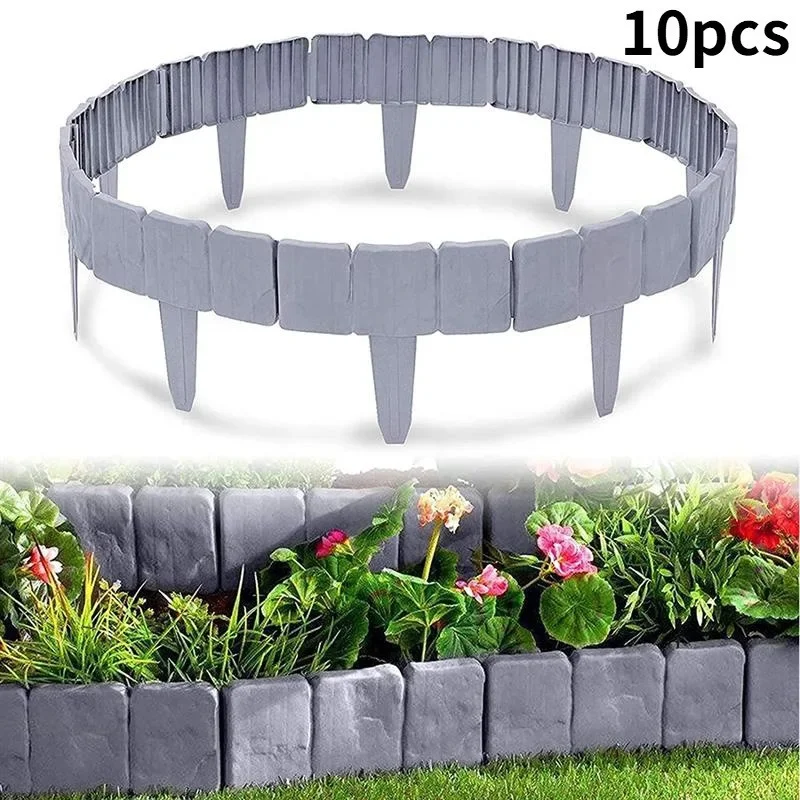 

10pcs Garden Fence Simulation Stone Fence Outdoor Garden Landscape Grass Edging Decorative Border for Outdoor Patio Balcony Yard
