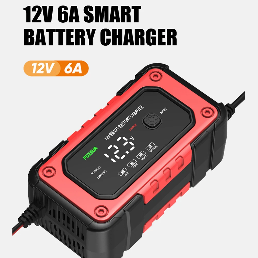 

Universal Car Battery Charger 12V 6A Fully Automatic Smart Battery Charger With Big Screen For SUV Motorcycle Battery Wholesale