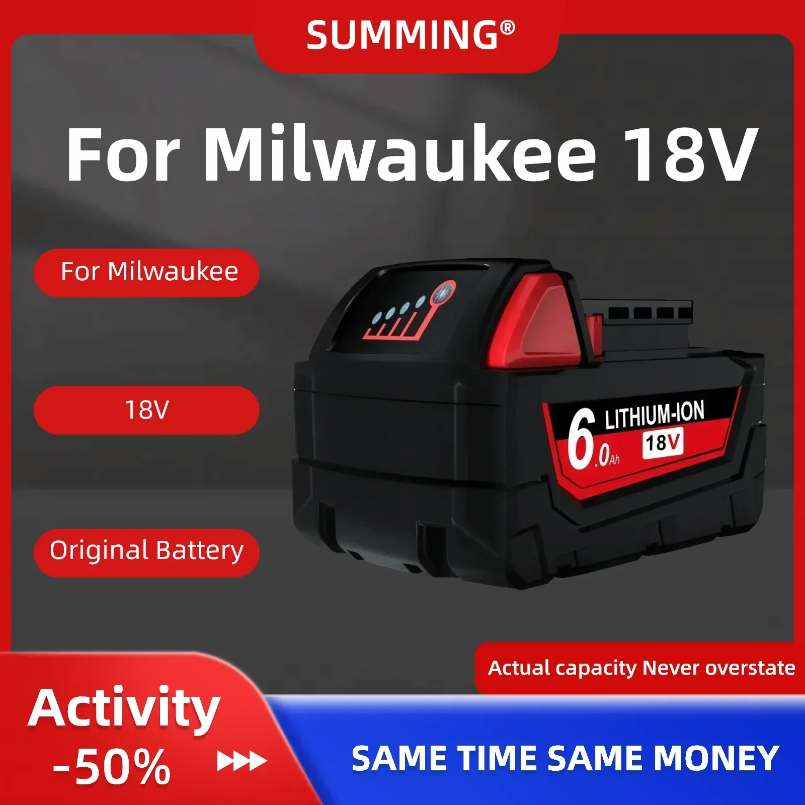 

For Milwaukee18V Battery For M18 M18B5 XC Lithium-ion Battery6.0Ah 48-11-1815 48-11-1850 2604-22 2604-20 2708-22 2607-22