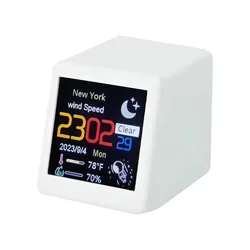 Compact Smart WiFi Weather Station Clock with DIY Animations and Electronic Album (WHITE)