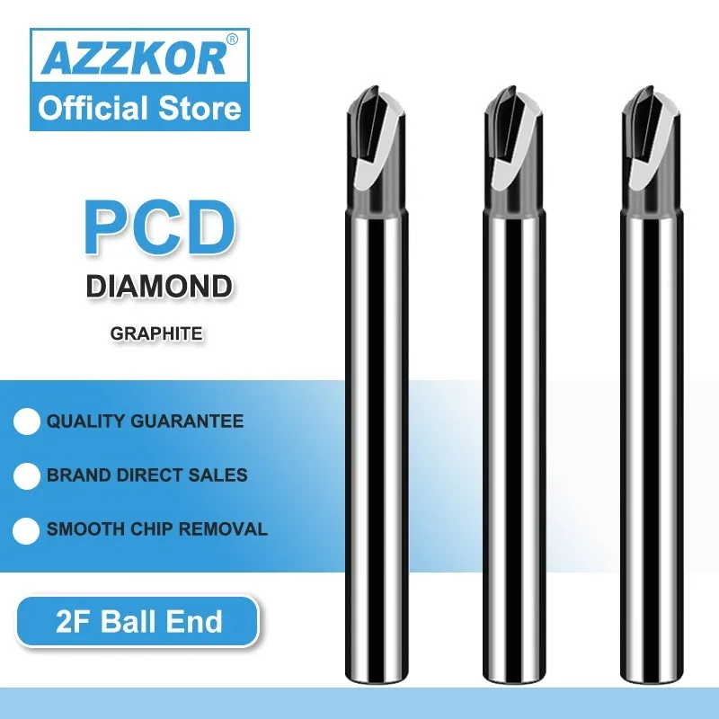 

AZZKOR PCD 1/2F Graphite Ball End Diamond High Beam Mirror Dedicated Endmills CNC Mechanical Maching Milling Cutter Tools