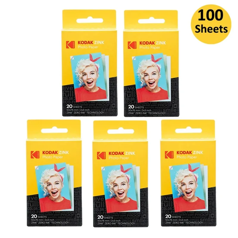 Instant Film Paper Original Kodak 2"x3" Premium Zink 20-100 Sheets Compatible with Kodak Smile, Step, PRINTOMATIC