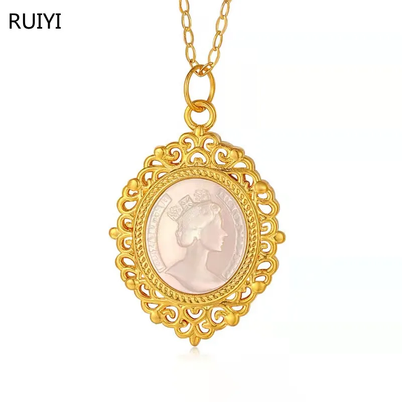Ruiyi Real 18k Gold Pendant Necklace Fritillaria Vintage Style Au750 Pure Gold Chain For Women