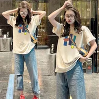 Loose Casual round Ne ort Sve T-irt Women's Spring Summer New Faion Print Base irt f Sve Base Layer Top