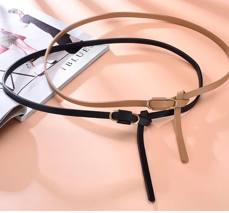 Simple Thin Belts for Women Summer Dress Belt Lightweight 110cm Long Solid Color PU Band Belts